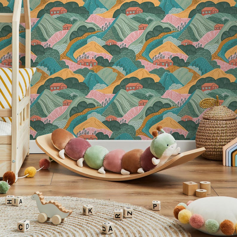 Colorful Mountains Kids Wallpaper / Peel and Stick Wallpaper Removable ...