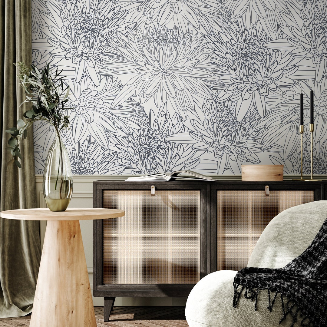 Hand Drawn Removable Wallpaper Scandinavian Wallpaper Temporary ...