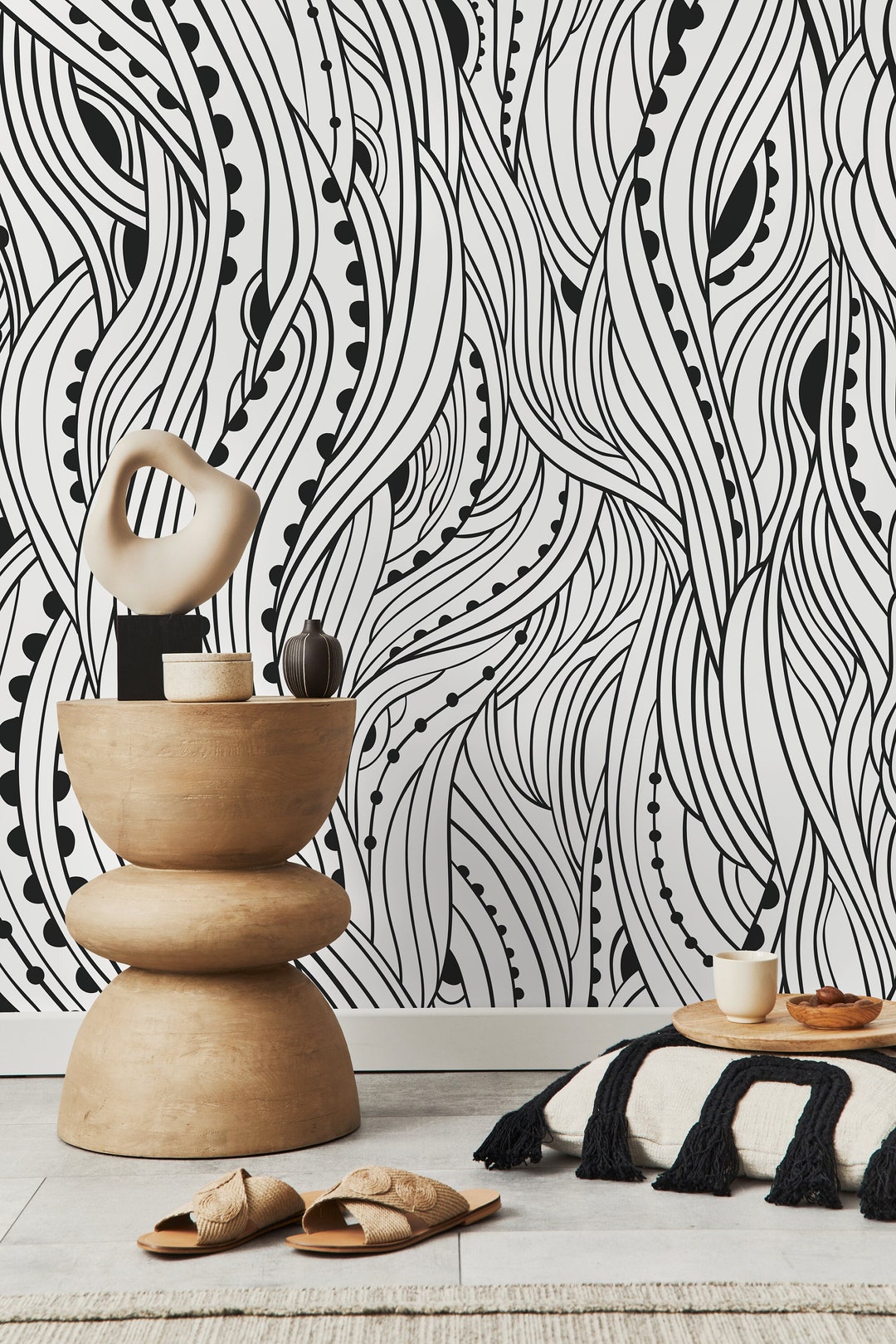 Black and White Abstract Wallpaper / Peel and Stick Wallpaper Removable