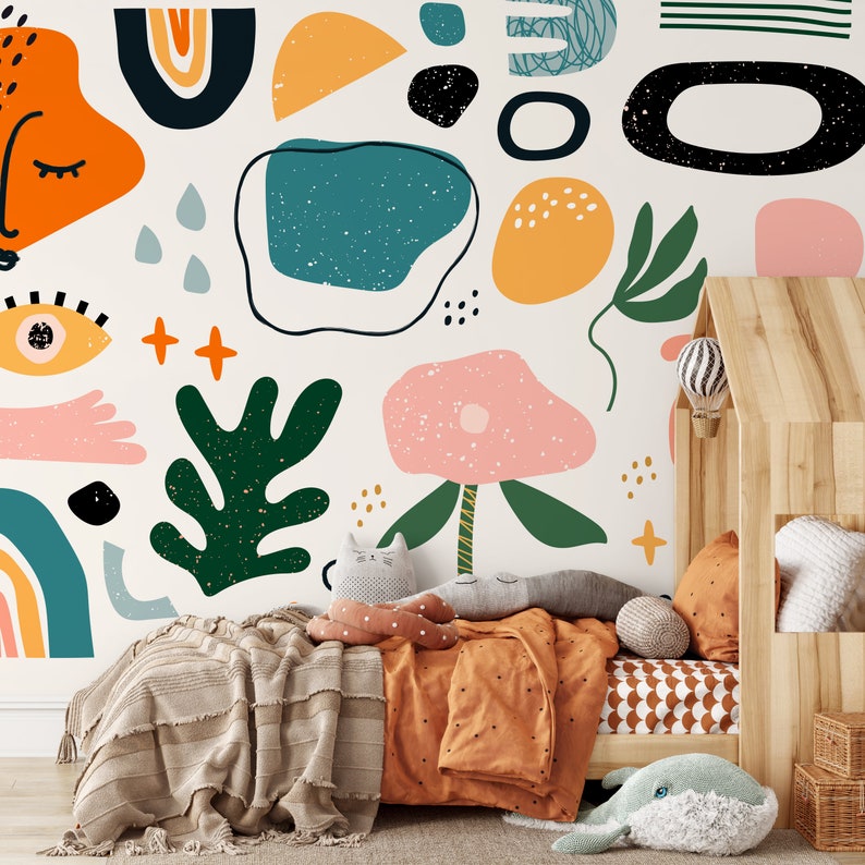 Removable Wallpaper Scandinavian Wallpaper Colorful Wallpaper Peel and Stick Wallpaper Wall Paper Mural B302 image 4