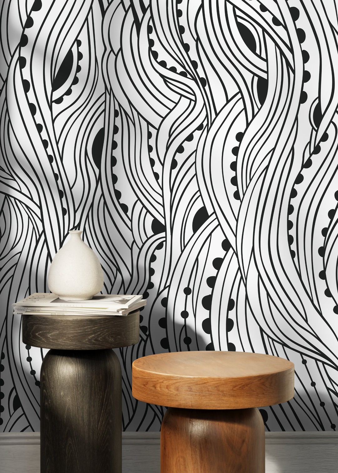 Black and White Abstract Wallpaper / Peel and Stick Wallpaper Removable ...