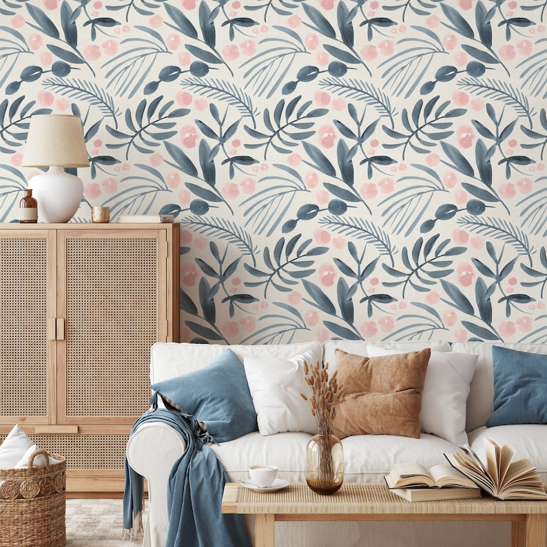 Removable Wallpaper Scandinavian Wallpaper Temporary Wallpaper Contemporary Flower Wallpaper Peel and Stick Wallpaper Wall Paper A748 image 3