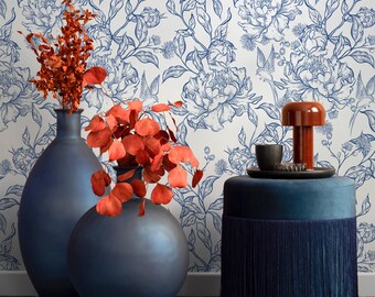 Blue flower self adhesive wallpaper and regular wallpaper - E018