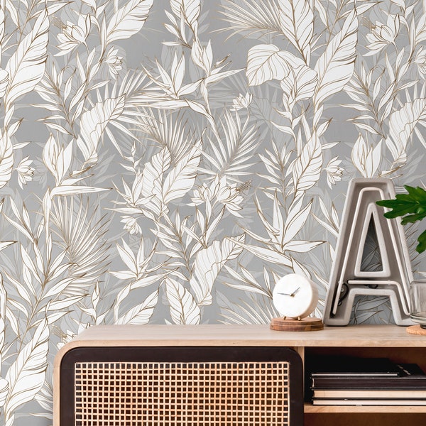 Wallpaper Peel and Stick Wallpaper Removable Wallpaper Home Decor Wall Art Wall Decor Room Decor / Tropical Gray Wallpaper - C403