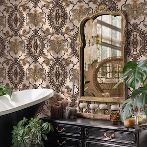 Brown Vintage Victorian Wallpaper / Wallpaper Peel and Stick Wallpaper Removable Wallpaper Home Decor Wall Art Wall Decor Room Decor - C701