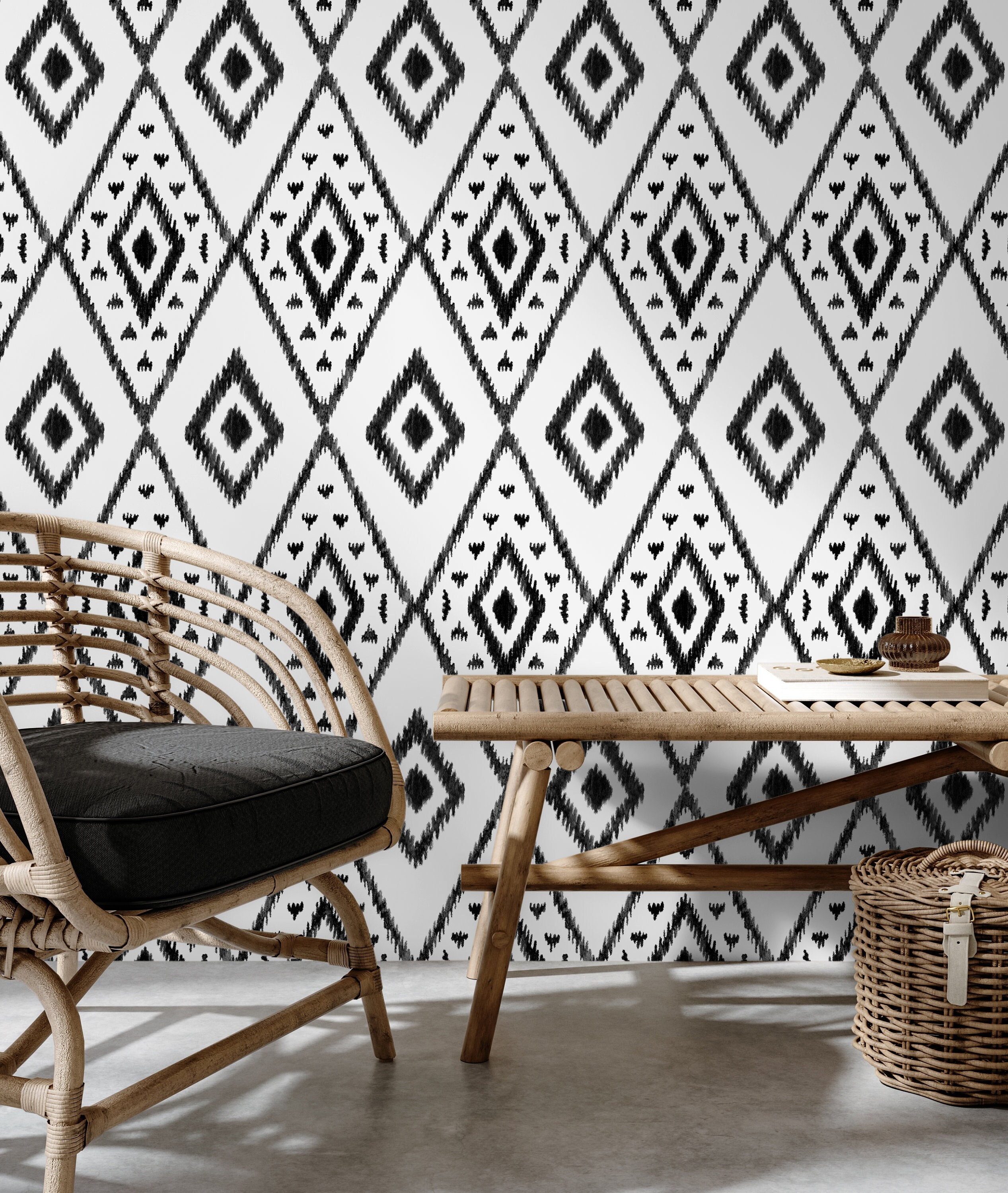 White Ribal Tribal Print Wallpaper Black And White