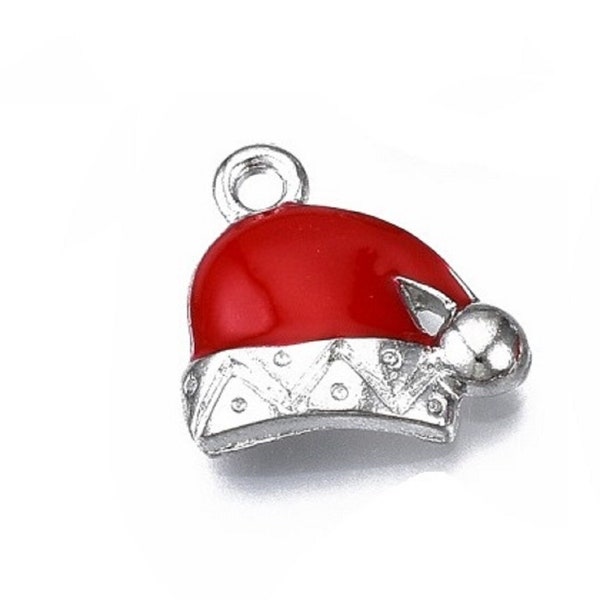 1 pendentif père Noël argenté émail rouge