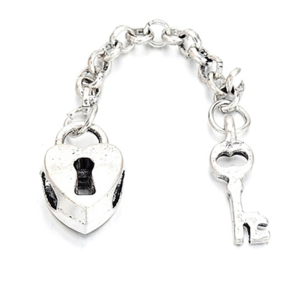 1 pendentif cadenas clé coeur métal argenté pour cordon