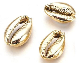3 perles coquillages gros cauris naturel 25 mm galvanisé doré bracelet heishi