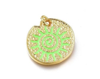 1 round golden green sun pendant