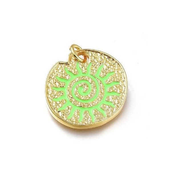 1 pendentif rond doré soleil vert