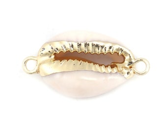 1 Kaurischelp hanger tussenstuk 20 mm beige en goud