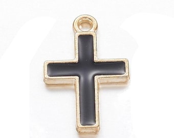 1 cross religious pendants gold metal black enamel