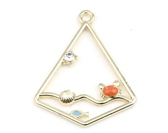 1 triangle pendant metal golden fish crab shellfish