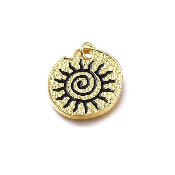 1 pendentif rond doré soleil noir