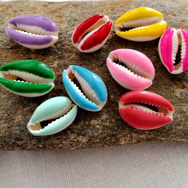 1 perle coquillage cauris naturel 20 mm émail couleur parme bleue jaune rouge rose fuchsia verte corail