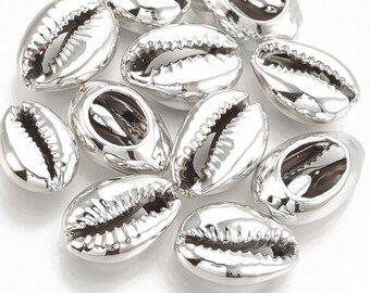3 perles coquillages cauris naturel 15 mm galvanisé argenté bracelet heishi