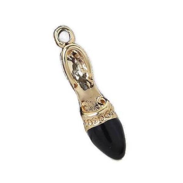 1 pendentif chaussure escarpin femme métal doré émail noir