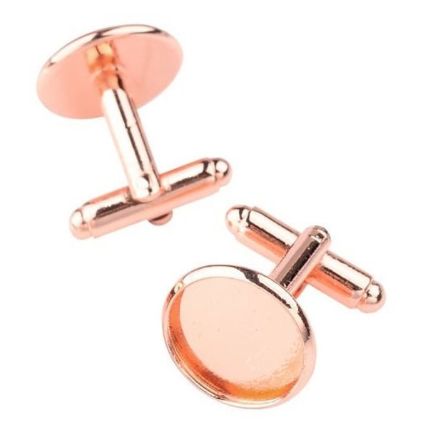 1 paire de boutons de manchettes laiton doré  rose support cabochon 12 mm