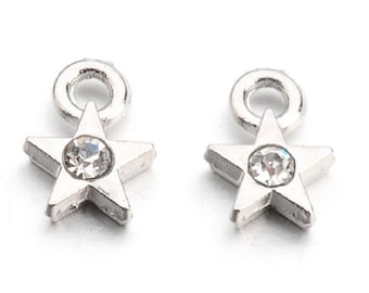 2 stars silver crystal rhinestone pendants