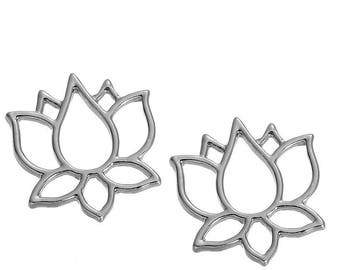 2 connecteurs pendentifs  20 mm lotus fleur métal argenté