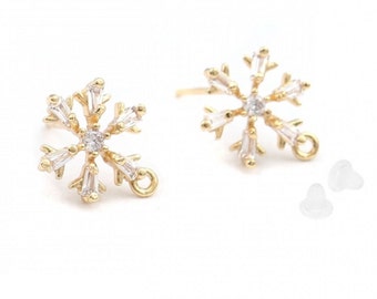 1 pair of gold metal rhinestone snow stud earrings