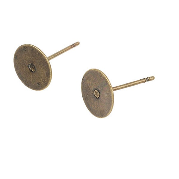 1 paire de puces d'oreille support rond 8 mm métal laiton couleur bronze