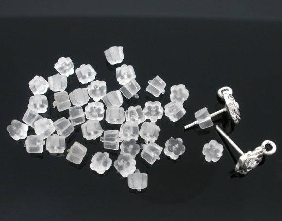 150/1000x silicone clasps transparent white / for stud earrings, earrings  etc. / stoppers/ earring clasps stoppers