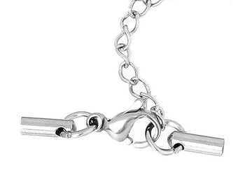 1 set of 2 mm stainless steel cord ends with carabiner and chain