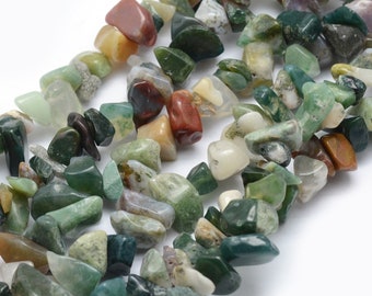 30 chip beads natural stone Indian agate green brown