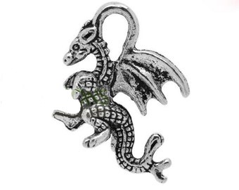 Dragon x 1 pendant bracelet charm silvery metal