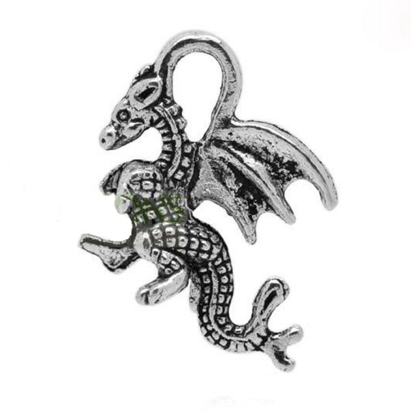 1 pendentif médiéval dragon métal argenté