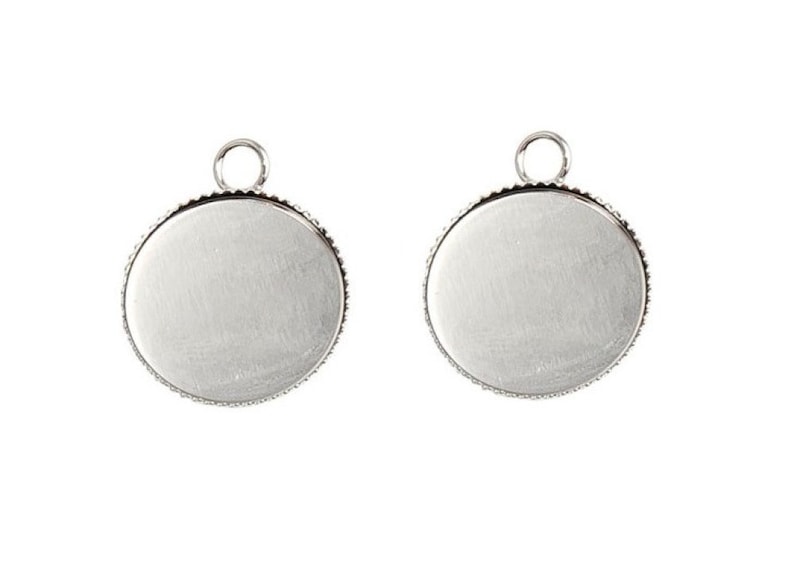 2 silver round 10mm supports for round cabochons