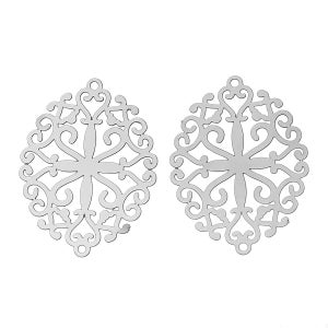 x 2 connectors carved oval silver steel metal stamp.