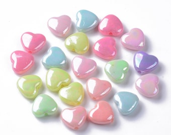 20 pastel acrylic heart beads
