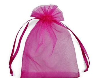 5 organza gift pouches 12 x 9 cm fuchsia pink