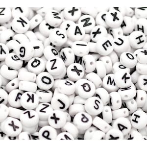 1 palabra cuentas 6 mm blanco y negro letra acrílica