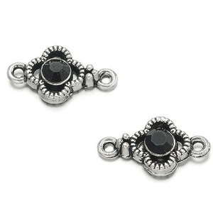 2 silver interlayer connectors antique rhinestone black rhinestones
