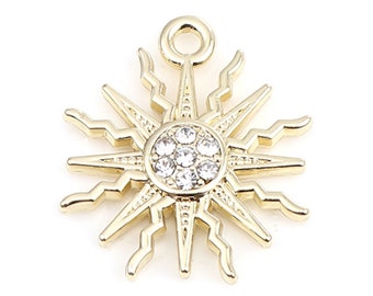 1 pendentif soleil astre métal doré strass cristal