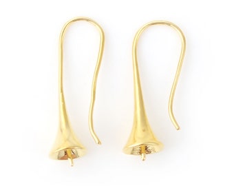 1 pair of golden ear hooks for semi-pierced drop pearl