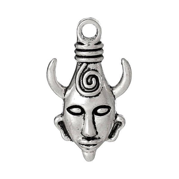 1 pendentif masque afrique ou diable métal argenté