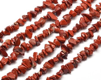 30 perles chips jaspe rouge naturelles