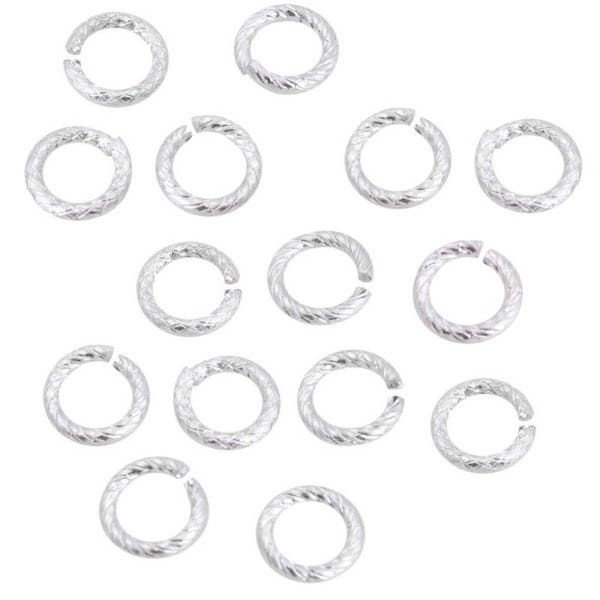 12 offene Ringe aus Aluminium Silber 12 mm verdrillt