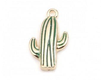 1 gold metal cactus pendant with green enamel