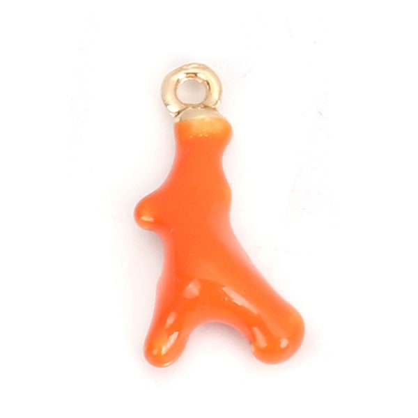 1 pendentif branche de corail 18 mm orange et doré