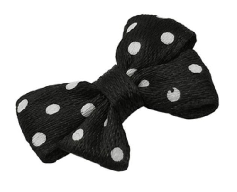 Five bows in black fabric with white dots. image 1