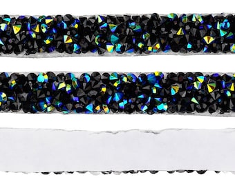 20 cm de cordon strass 10 mm bleu nuit ruban adhésif