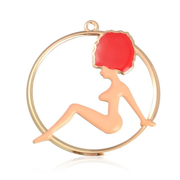 1 pendentif pin up métal doré et émail rouge