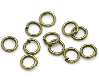 50 rings 6 mm round open bronze metal