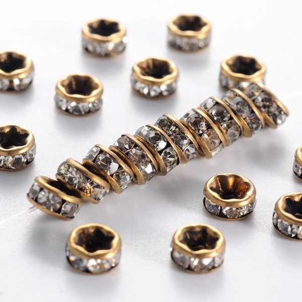 10 perles intercalaires 5 mm en métal couleur bronze antique et strass cristal